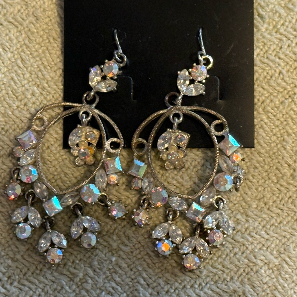 Elegant Silver and Crystal Drop Chandelier Earrings - 2 Sets